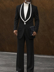 Elegant Contrast Shawl Collar Blazer Set