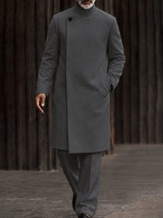 Minimalist Mandarin Collar Long Coat Pants Set