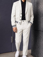 Casual Contrast Stripe Cropped Blazer Suit Set