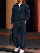 Sporty Faux Suede Contrast Stitching Matching Set