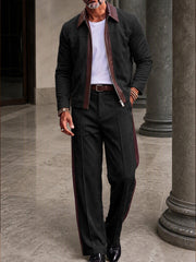 Refined Retro Faux Suede Jacket Pants Set