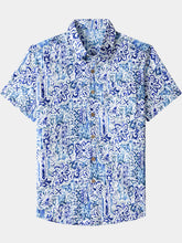 Men’s Hawaiian Geometric Floral Cotton Breathable Cool Resort Vacation Short Sleeve Shirt