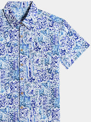 Men’s Hawaiian Geometric Floral Cotton Breathable Cool Resort Vacation Short Sleeve Shirt
