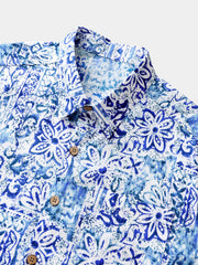 Men’s Hawaiian Geometric Floral Cotton Breathable Cool Resort Vacation Short Sleeve Shirt
