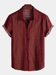 Men's Breathable Cotton Short Sleeve Striped Shirt