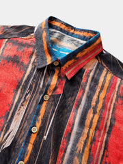 Men’s Vintage Abstract Textured Cotton Cool Comfort Beach Party Holiday Short Sleeve Shirt