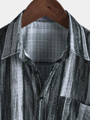 Men’s Vintage Black Striped Hawaiian Button Up Short Sleeve Shirt