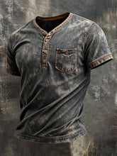 Men's Vintage Pure Cotton Washed Distressed Henry Shirt