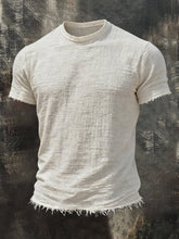 Men's Retro Cotton Linen Frayed Edge Short-Sleeve T-Shirt
