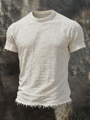 Men's Retro Cotton Linen Frayed Edge Short-Sleeve T-Shirt