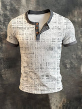 Men'S Vintage-Style Color-Block Short-Sleeved T-Shirt With Henley Collar