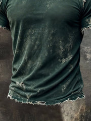 Men'S Vintage Distressed Soft Ripped Frayed Round Neck Short-Sleeved Top