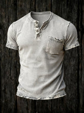 Men's Retro Distressed Waffle Casual Henley Collar Short-Sleeve Top