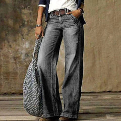 Women's High-Waist Wide-Leg Jeans, Relaxed Straight Denim Jeans