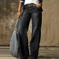 Women's High-Waist Wide-Leg Jeans, Relaxed Straight Denim Jeans