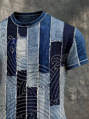 Men's Retro Print Crew Neck Short Sleeve T-Shirt