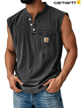 Men's Vintage Stand Collar Casual Pocket Solid Color Sleeveless Henley Vest