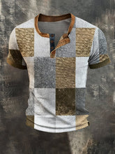 Men'S Vintage-Style Color-Block Short-Sleeved T-Shirt With Henley Collar