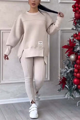 Mackenzie | Women's Oversized Sweatshirt with Slits and Leggings Set, Two-Piece Lounge Set