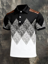 Men'S Vintage Color-Block Printed Short-Sleeved Polo Shirt