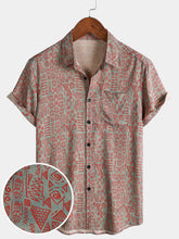 Men's Rayon Geometric Tribal Print Boho Short Sleeve Shirt