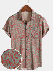 Men's Rayon Geometric Tribal Print Boho Short Sleeve Shirt