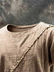 Men's Vintage Cotton and Linen Round Neck Short-Sleeved T-Shirt