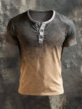 Men'S Vintage-Style Color-Block Short-Sleeved T-Shirt With Henley Collar