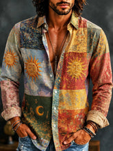 Men's Vintage Star And Moon Ethnic Style Pattern Patchwork Printed Shirt