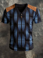 Men's Vintage Color-Block Print Short-Sleeved Henley Shirt