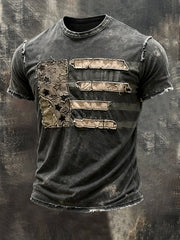 Men's Retro Washed Distressed Crew Neck Short-Sleeve Top