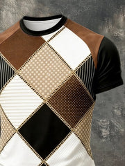 Men's Retro Color Block Casual Crew Neck Short-Sleeve Top