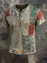 Men'S Vintage-Style Color-Block Short-Sleeved T-Shirt With Henley Collar