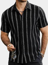 Men's Summer Striped Pocket Button Up Short Sleeve Vintage Beach Hawaiian Shirt