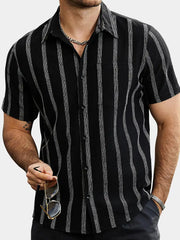 Men's Summer Striped Pocket Button Up Short Sleeve Vintage Beach Hawaiian Shirt