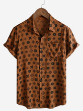 Men’s Vintage Orange Geometric Casual Breathable Short Sleeve Shirt