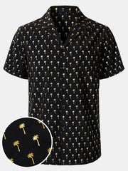 Men's Golden Palm Tree Cuban Collar Short Sleeve Shirt