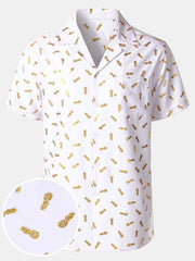 Men's Pineapple Print Cuban Collar Short Sleeve Shirt