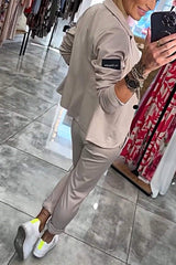 Jenna | Women's Long-Sleeve Button Detail Two-Piece Set, Relaxed Fit Lounge Set