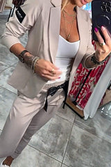 Jenna | Women's Long-Sleeve Button Detail Two-Piece Set, Relaxed Fit Lounge Set