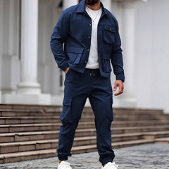 Men’s Retro Jacket & Cargo Pants 2-Piece Set