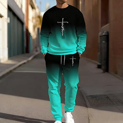 👕 Men’s Gradient Color Crewneck Tracksuit Set – Stylish, Comfortable & Casual Sportswear ✨🏃♂️