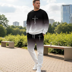 👕 Men’s Gradient Color Crewneck Tracksuit Set – Stylish, Comfortable & Casual Sportswear ✨🏃♂️