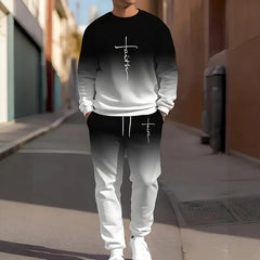 👕 Men’s Gradient Color Crewneck Tracksuit Set – Stylish, Comfortable & Casual Sportswear ✨🏃♂️
