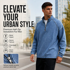 🖤Black Friday Sale:50% OFF🖤🍂 Men's Quarter-Zip Denim Pullover – Casual Style with Comfortable Everyday Fit