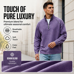 🖤Black Friday Sale:50% OFF🖤🍂 Men's Quarter-Zip Denim Pullover – Casual Style with Comfortable Everyday Fit