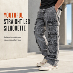 Retro Washed Wide Leg Cargo Jeans Y2K High Street Denim Pants with Pockets🥠𝙁𝙧𝙚𝙚 𝙎𝙝𝙞𝙥𝙥𝙞𝙣𝙜