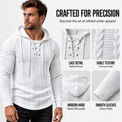 Men's Textured Pleated Shoulder Hooded Sweatshirt