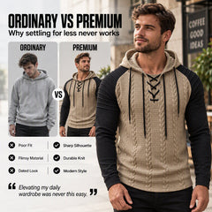 Men's Textured Pleated Shoulder Hooded Sweatshirt