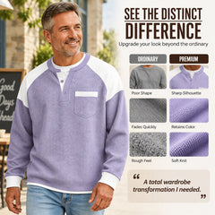 Men's Casual Color-Block Waffle Knit Henley Top